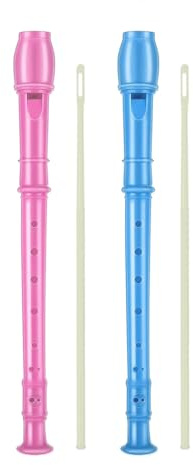 MaNeaz 2er-Pack Blau + Rosa 8-Loch Sopranblockflöten ABS-Kunststoff Kinderflöten C-Dur für Anfänger mit Reinigungsstab