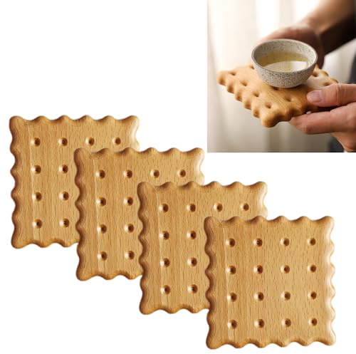Syiyunran Posavasos Madera Plato Corcho Coasters - 4 Cuadrados Creativos para Bares, Cafeterías y más Hermoso Fácil de Limpiar Puede ser Utilizado como Decoración Placas Portavasos Posa