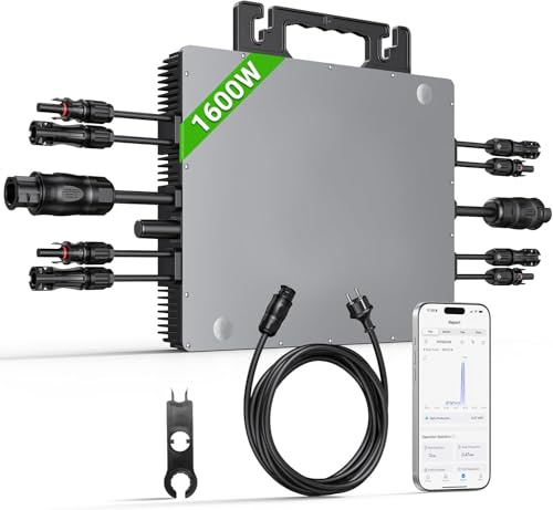 Wechselrichter 1600W mit WLAN & App, 4X MPPT 99.5% Tracking 800W-1600W Solar Wechselrichter mit IP67 Wasserdichter Mikrowechselrichter für Balkonkraftwerk, Inverter mit 5m AC-Kabel(0% MwSt)