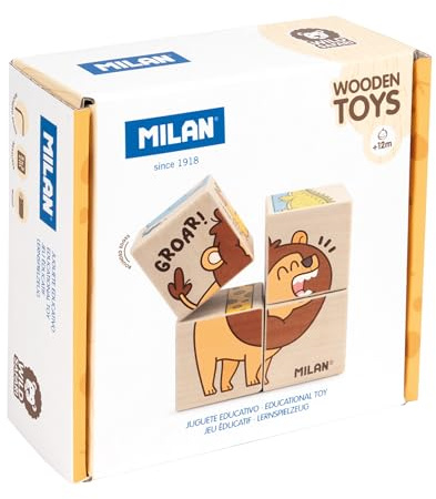 MILAN Lernspielzeug aus Holz, Würfelpuzzle 'Wild Safari' (FACTIS, S.A. 660530)