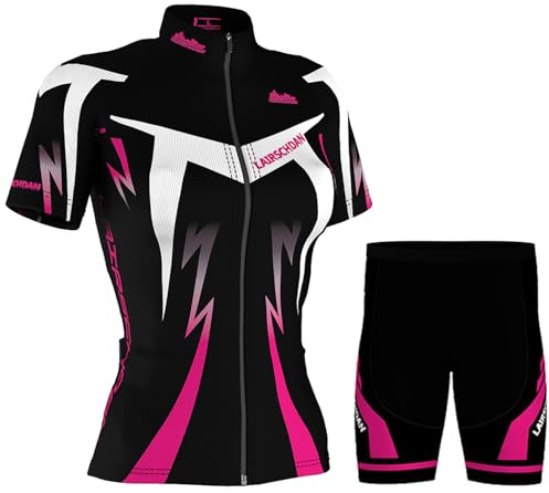 Conjunto Ciclismo Mujer Verano Maillot Bici MTB Ropa Ciclista Manga Corta,Traje Bicicleta Camiseta Ciclo y Pantalones Cortos con 9D Gel Acolchado,Completa Jerseys Transpirable Secado Rápido(13,S)