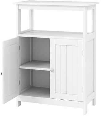 GIANTEX Badezimmerschrank, Badschrank mit offener Ablage & Doppeltür, 60 x 30 x 80 cm Beistellschrank mit Kippsicherung, Mehrzweckschrank für Wohnzimmer, Bad & Küche (Weiß)