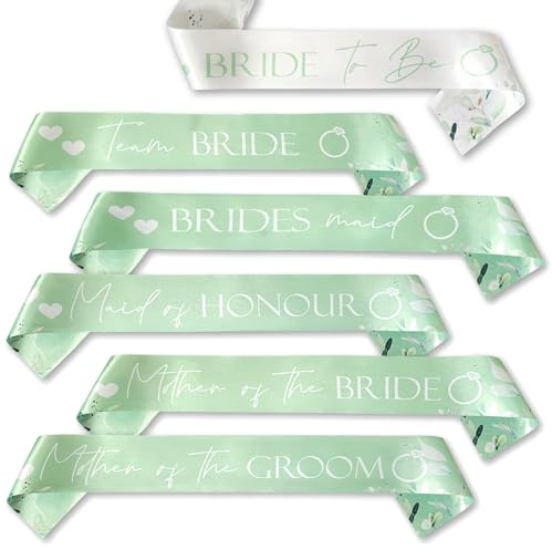 Blue Planet Fancy Dress Team Bride Sashes Hen Party Sash Mint Sage Green Floral Satin for Women Girls Wedding Bachelorette Parties (Mother of the Bride)