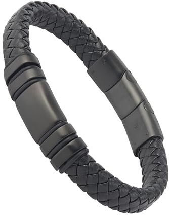 Forge & Foundry Men's Adjustable Black Leather Bracelet | Genuine Woven Leather with Snap Clasp | Design-Led, Artisan Jewellery from London [Navarro]