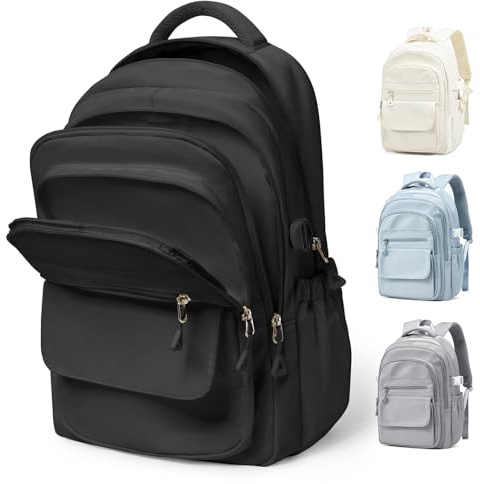 Lendolk Schulrucksack Groß Teenager Mädchen Jungen, Uni Rucksack Schwarz Herren Damen mit Laptopfach, Wasserfester Schul Rucksack mit vielen fächern, Schultaschen