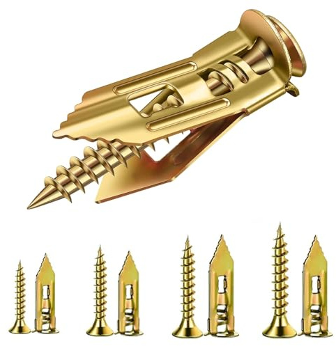 HUYIIO 80 Pcs Self-Drywall Dilling Anchors Screws with 4 Different Expansion Sizes Screw Set, Zinc Plated Steel Dry Wall Screws no Drilling Required, Easy to Install