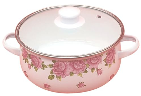 Holibanna Vintage Enamel Soup Pot Lid 18cm 1.5l Household Cooking Stew Pot Two Handles Wear-Resistant Stovetop Stockpot for Kitchen and Daily Use