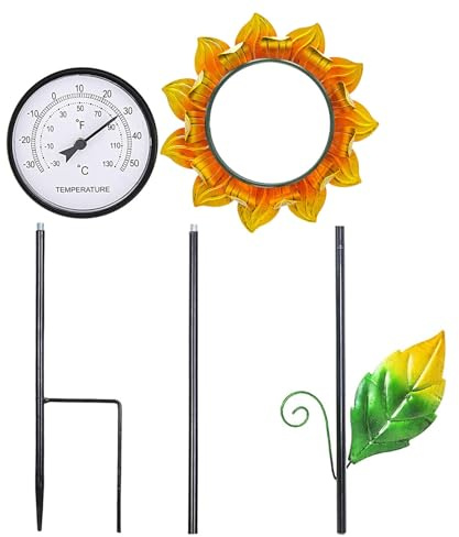 Termometro decorativo per esterni - Termometro a stelo in metallo con girasole | Termometro da parete in stile vintage per uso interno ed esterno, decorazione della sala da giardino, misuratore di