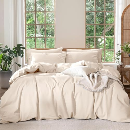 Boqingzhu Bettwäsche 135x200 cm Ägyptische Baumwolle Natur Hell Beige Einfarbig Weich Atmungsaktiv Bettwäsche Set Einzelbett Baumwoll Bettbezug 135 x 200 und Kissenbezug mit Reißverschluss