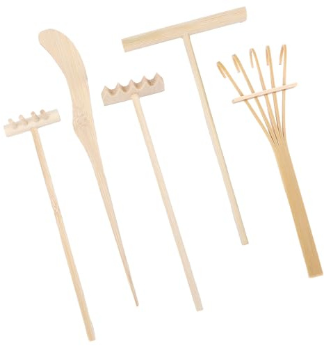 Confezione da 5 mini rastrelli zen da tavolo in miniatura per sabbia rocciosa e giardino, mini rastrelli zen in bambù per tavolo da casa e ufficio