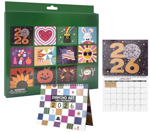 Diamant-Malerei Papierkalender 2026,Diamond Art Painting Tischkalender 12 Monate Flip Tischkalender Desktop Kalender Planer DIY für Planung Dekoration Zuhause Büro für Kinder Erwachsene
