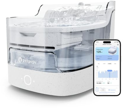PETGUGU Cat Water Fountain for Drinking, Smart APP Health Monitoring Pet Water Dispenser, 8-Layer Filtration, Ultra Quiet BPA-Free Cat & Dog Fountain