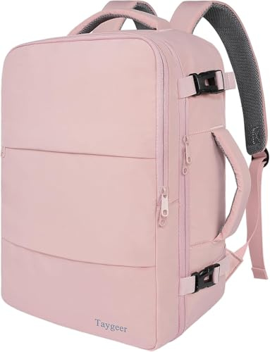 Taygeer Sac a Dos Voyage Cabine Avion 40x30x20, Bagage Cabine 40x30x20 | Ryanair Sac Voyage Compartimenté pour Ordinateur Portable de 14 Pouces, Bagage a Main 24 Litres, Cadeau Étudiant, Rose pâle