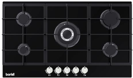 Baridi 90cm Built-In Black Glass Gas Hob, 5 Burners, Cast Iron Supports & Auto Ignition, 11kW – DH383