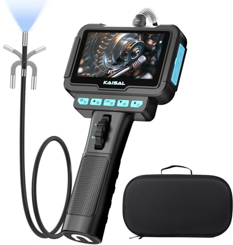 KAISAL 6.25mm Endoskopkamera 210° Beweglicher Kopf Inspektionskamera | Verstellbares Licht, 4.3 HD 1080P, IP67 Wasserdicht, Magnetfuß Sorgt für Freie Hände,3.3FT Halbstarres Kabel Rohrkamera