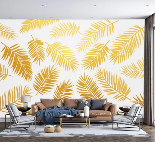 Papel Pintado Salón Dormitorio Hojas De Palma Lujosas - Fotomurales Panorámico Pared Planta Minimalista Decorativos Murales Grande Oro Fotográfico Decoración De Paredes, 200X140Cm