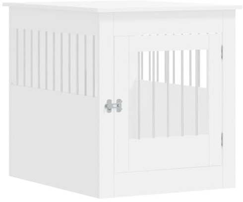 Mhdvray Hundebox im Möbel-Look, Hundekäfig als Beistelltisch, stabile Hundehütte aus Holzwerkstoff und Stahl, abschließbare Tür, 64,5 x 80 x 71 cm, Weiß