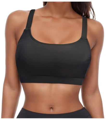 Bikini Tops for Women UK Women's Sporty Bikini Top Scoop Neck Swimwear Adjustable Straps Padded Swim Bra Athletic Bathing Suit Quick Dry Swim Crop Top Sports Bras Swimsuit Womens Swimming Costume