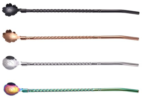 BETOOKY Cuchara de Paja Reutilizable de Acero Inoxidable 304 4 Piezas, Resistente Oxidación y Conexión Estable para Café y Celebraciones
