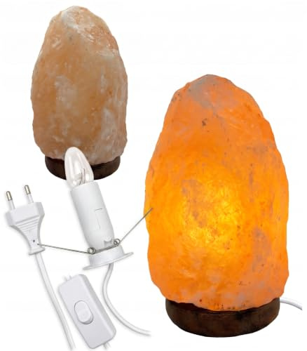 EmsCraft24 Salzlampe aus der Original Pakistan Salt Range, 3-5 kg | 230V Netzstecker (EU), 15W Glühbirne austauschbar, Naturkristall handgefertigt, Naturholzsockel