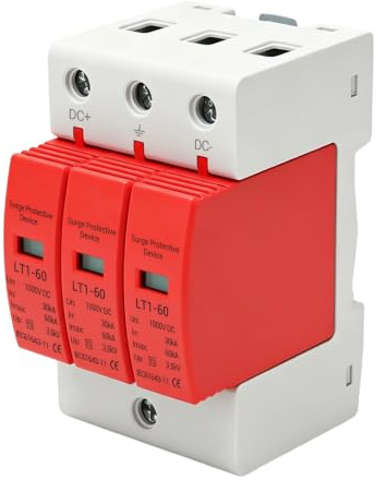 3P Surge Protective Device 1000V DC 30-60kA Surge Arrestor | 35mm Rail Mounting Low Voltage SPD for Lightning Protection Photovoltaic Solar Energy Protector