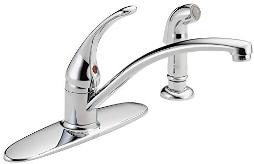 Delta Foundations Chrome Kitchen Faucet with Side Sprayer, Contemporary 4 Hole Kitchen Sink Faucet, Single Handle, Chrome B4410LF