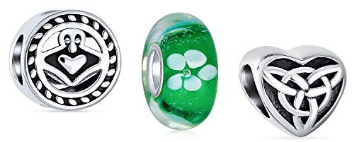 Gemischtes Set Bundle .925 Sterling Silber Murano Glas Glücksbringer Keltisches Kleeblatt Irisches Grünes Kleeblatt Knoten Claddagh Charm Perlen Abstandshalter Passt Für Europäisches Armband ager