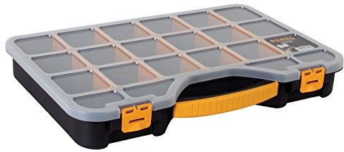 Perel Caja de almacenamiento, máx. 20 compartimentos, 16 separadores, transparente, cubierta apilable, 510 x 341 x 70 mm, negro/naranja