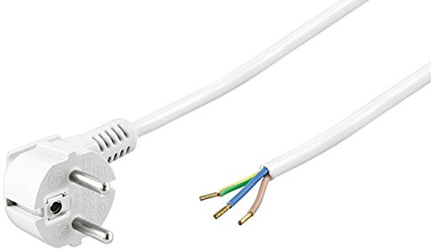 Goobay 93313 Schutzkontaktkabel Abgewinkelt zum Konfektionieren, 5 m, Weiß - Schutzkontaktstecker (Typ F, CEE 7/7) > lose Kabelenden, , 5.00m Kabellänge