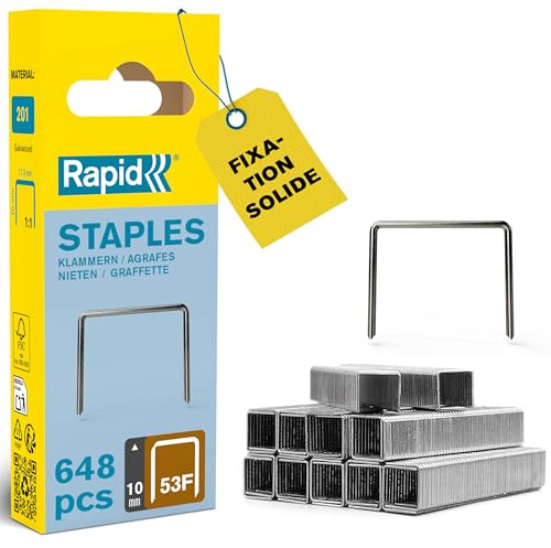Rapid 5000557 häftklamrar typ 53F, 10 mm klämmor, 648 st, platta trådklämmor för Novus hand- och elhäftare