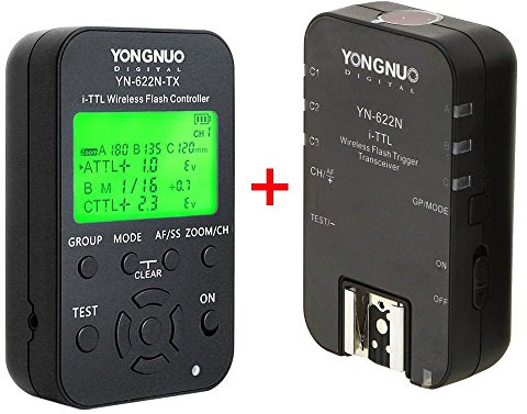Yongnuo YN622N-KIT i-TTL Kabelloser Blitzauslöser mit LED-Display für Nikon-Kameras, Set besteht aus Steuerung YN622N-TX und Transceiver YN622N und WINGONEER-Blitzdiffusor