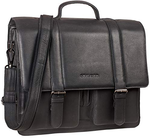 STILORD Marius Sac de Professeur d'Enseignant en Cuir Sac d'École Grand Porte-Documents d'affaires Épaule Compartiment pour PC Portable Couleur:Noir