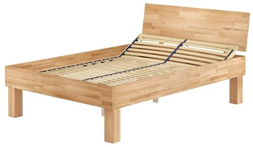 Erst-Holz®Doppelbett Buche extra stabil 140x220 hoch massiv Seniorenbett mit Federholzrahmen 60.81-14-220 FV
