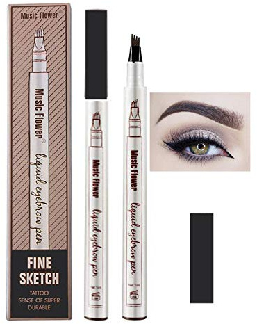 Lapiz de Cejas Waterproof, Tattoo Eyebrow Pen con Cuatro 4 Puntas Duraderas Brow Gel Para Maquillaje de Ojos (gris)
