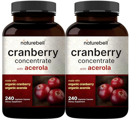 NatureBell 2 Pack Cranberry Concentrate with Acerola, 240 Vegetarian Capsules | Organic Cranberry Fruit Extract with Organic Acerola Cherry – Non-GMO, cGMP Manufactured
