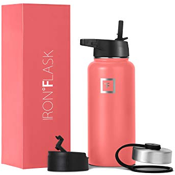 Metal Water Bottle with Straw Lid - 950ml 3 Lids - Stainless Steel Double-Walled Insulated Vacuum Leakproof - Sports Gym Camping Hiking Hydration School Kids