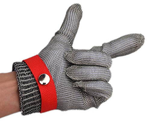 SGJFZD Brushed Stainless Steel Mesh Cut Fashion Design Resistant Chain Mail Gloves Kitchen Butcher Working Safety Glove 1pcs (Color : Red, Size : XL(25.5cm))