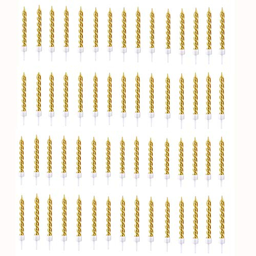 byou Candele di Compleanno,Candele per Torta 60 Pezzi Forma di Corta in Supporto Torta Metallica per Matrimonio Compleanno Decorazione Torta