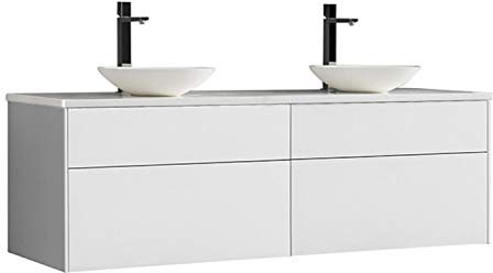 StoneArt Badmöbel Set Mineralguss Waschbecken Waschschale Aufsatzwaschbecken und Unterschrank Waschtisch Einzel- oder Doppelwaschbecken Venice VE-1600pro-2 weiß 160cm