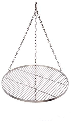 Massives Grillrost Ø 70 cm mit Kette Edelstahl 6 mm Grillstabdicke Stababstand 14 mm für Schwenkgrill BBQ Dreibein