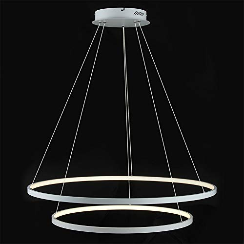 AIRUI 2 Ringe Kreis Pendelleuchte Modern Dimmbar LED Kronleuchter Höhenverstellbar Aufgehängt Hängelampe Für Wohnzimmer Esstisch Büro,White+TricolorLight-40+60cm63W