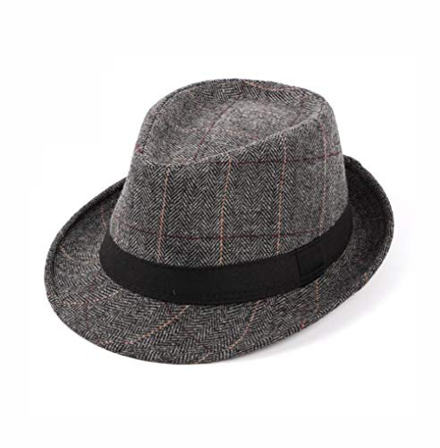 Upstore Herren Klassische Karomuster Manhattan strukturiert Gangster Trilby Fedora Hut Cuban Style Derby Hut Jazz Cap