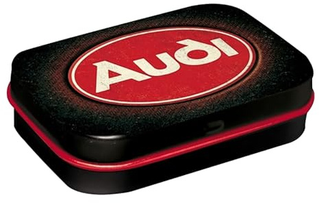 Nostalgic-Art Retro Pillendose, Audi – Logo Red Shine | Original Audi Lizenzprodukt (OLP), mit Pfefferminz-Dragees, Vintage Design, Geschenk-Idee für Audi-Fans