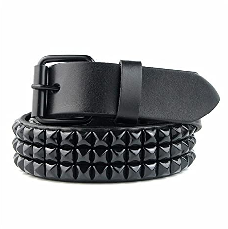 ClearloveWL Herren-Gürtel, schwarzer Nieten-Gürtel aus Rindsleder, für Damen und Herren, Punk-Gürtel (Gurtlänge: 105, Farbe: Schwarz)