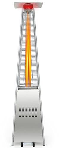 COSTWAY 42,000 BTU Stainless Steel Pyramid Outdoor Propane Heater With Wheels and Glass Tube, Auto Shut Off Protection, Freestanding Quartz for Backyard, Garden, Silver