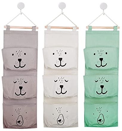 GEFIRE 3 Pcs Rangement Suspendu, 60 x 20 cm Organisateur Mural en Tissu pour Porte, Sacs de Rangement Suspendus, Organisateur pour Salle de Bain, Chambre d'enfant, Bébé (3 Couleurs)