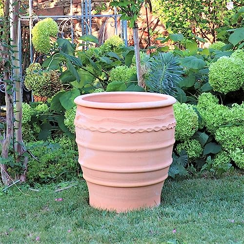 Palatina Werkstatt Großer Terracotta Pflanzkübel Granatum 50cm - 100% in Handarbeit gefertigter Blumentopf für den Innen- & Außenbereich – Mediterranes Flair für Zuhause, Hellrot, klein