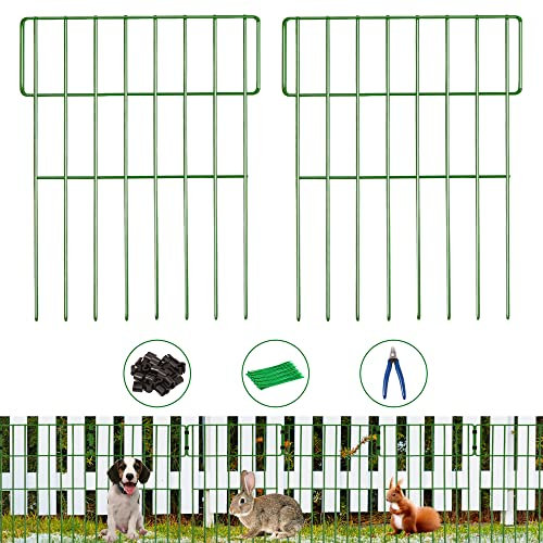 10-pack djurbarriärstaket, 3,9 cm spikavstånd inget grävstaket 3,3 m (L) x 43,2 cm (H) rostbeständigt metallförsvarsstaket kant, hundkaniner blockeringsstaket för utomhusgård, med kabelband och