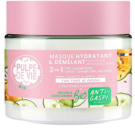 Pulpe de Vie - Masque Cheveux Certifié BIO XL 300ml - Anti-gaspi ! Melon - Soin 3-en-1 pour Cheveux Abîmés - Hydrate et Démêle - Éco-responsable