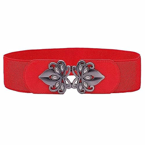 SHTGOI Taillengürtel 6cm Breit Elastischer Hüftgürtel Vintage Cinch Gürtel Elegant Stretch Taille Gürtel mit metallschnalle Verstellbaren Guertel für Damen Kleider Halloween-Kostüme 85cm Rosa